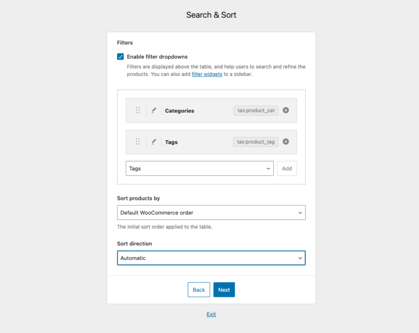 Add filters to your product table